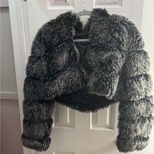 Black fur jacket with hood